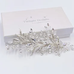 Twilight Designs Prom Hair Clips & Combs | Vintage Headpieces*Audrey Vintage Inspired Crystal and Diamante Hair Clip Ivory/ Silver