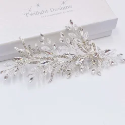 Twilight Designs Prom Hair Clips & Combs | Vintage Headpieces*Audrey Vintage Inspired Crystal and Diamante Hair Clip Ivory/ Silver
