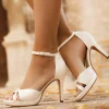 Avalia Shoes Wedding Shoes | High Heel*Avalia Alba Satin and Lace Peep Toe Platform Sandals Ivory