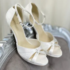 Avalia Shoes Wedding Shoes | High Heel*Avalia Alba Satin and Lace Peep Toe Platform Sandals Ivory