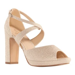 Avalia Shoes Sparkly Prom Shoes | Gold Prom Shoes*Avalia Cindy Glitter Cross Strap Block Heel Platform Sandals Gold
