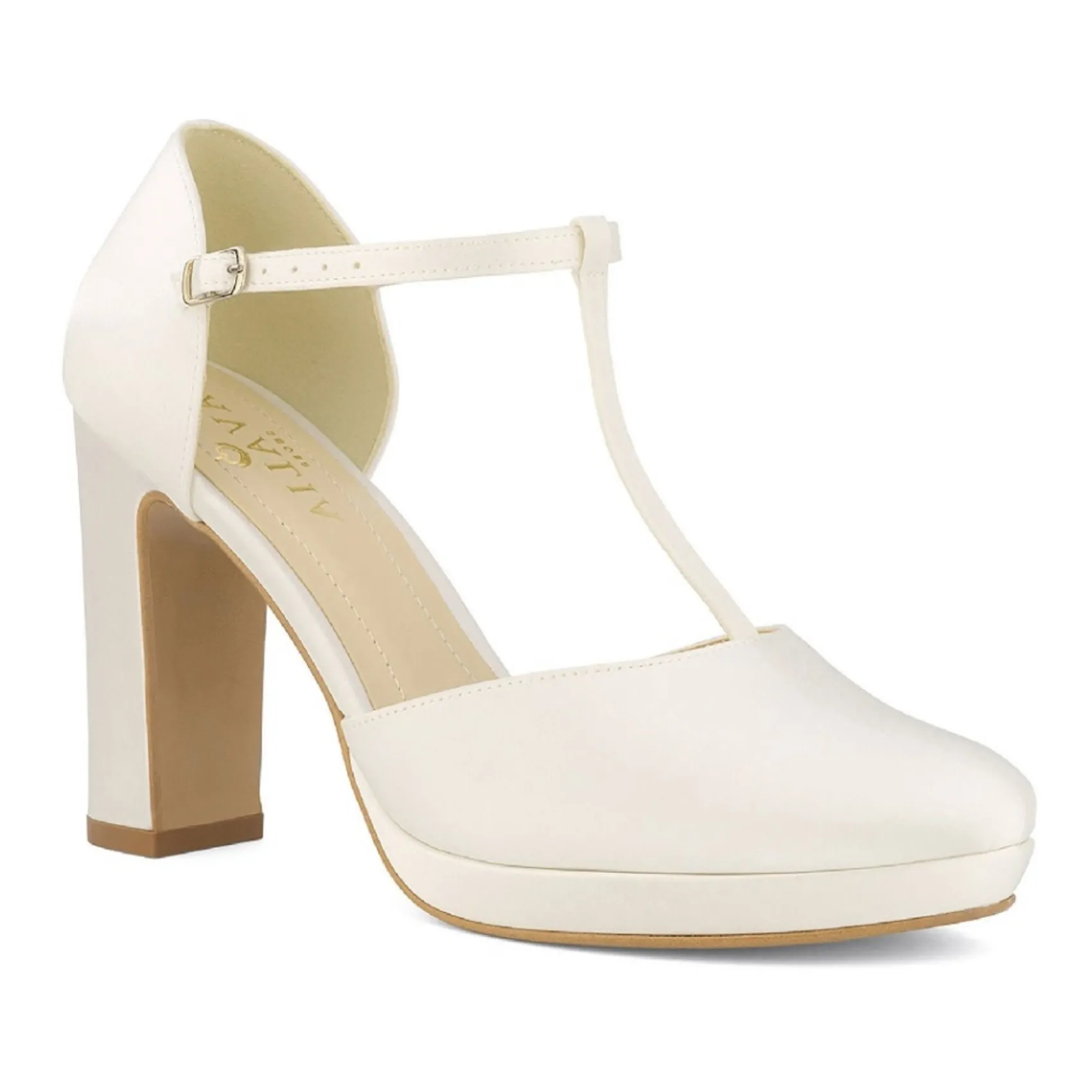 Avalia Shoes Wedding Shoes | High Heel*Avalia Coco Satin High Block Heel T-Bar Shoes Ivory