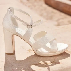 Avalia Shoes Gold Prom Shoes | Prom Sandals*Avalia Dilmar Champagne Shimmer Strappy Block Heel Platform Sandals Champagne Gold