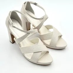 Avalia Shoes Gold Prom Shoes | Prom Sandals*Avalia Dilmar Champagne Shimmer Strappy Block Heel Platform Sandals Champagne Gold