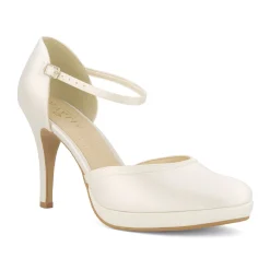 Avalia Shoes Wedding Shoes | High Heel*Avalia Dona Satin Ankle Strap Platform Court Shoes Ivory