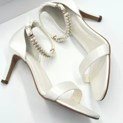 Avalia Shoes Wedding Shoes | Mid Heel*Avalia Elva Satin Barely There Pearl Ankle Strap Sandals Ivory