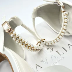 Avalia Shoes Wedding Shoes | Mid Heel*Avalia Elva Satin Barely There Pearl Ankle Strap Sandals Ivory