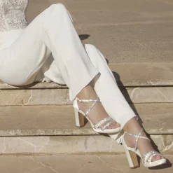 Avalia Shoes Sparkly Prom Shoes | White Prom Shoes*Avalia Flavia Satin Strappy Diamante Platform Sandals Ivory