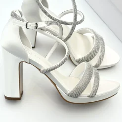 Avalia Shoes Sparkly Prom Shoes | White Prom Shoes*Avalia Flavia Satin Strappy Diamante Platform Sandals Ivory
