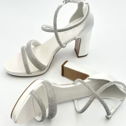 Avalia Shoes Sparkly Prom Shoes | White Prom Shoes*Avalia Flavia Satin Strappy Diamante Platform Sandals Ivory