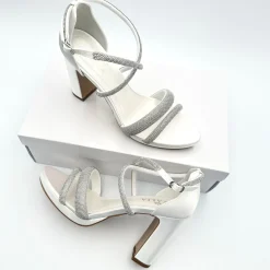 Avalia Shoes Sparkly Prom Shoes | White Prom Shoes*Avalia Flavia Satin Strappy Diamante Platform Sandals Ivory