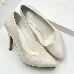 Avalia Shoes Sparkly Prom Shoes | Gold Prom Shoes*Avalia Goldy Champagne Shimmer High Heel Court Shoes Champagne Gold
