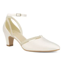 Avalia Shoes Wedding Shoes | Low Heel*Avalia Luna Satin and Silver Glitter Ankle Strap Court Shoes Ivory