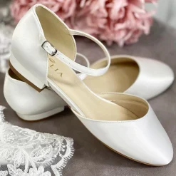 Avalia Shoes Wedding Shoes | Flat Wedding Shoes*Avalia Sissi Satin Flat Wedding Shoes with Ankle Strap Ivory