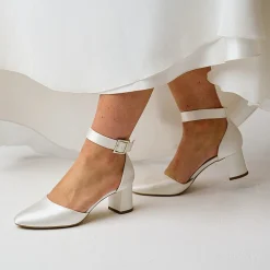 Avalia Shoes Wedding Shoes | Mid Heel*Avalia Vera Satin Wide Ankle Strap Block Heel Shoes Ivory