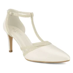 Avalia Shoes Wedding Shoes | High Heel*Avalia Wilma Ivory Satin and Silver Glitter T-Bar Shoes Ivory/ Silver