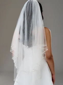 Twilight Designs Two Tier Veils | Fingertip Veils*Avondale Two Tier Bridal Veil with Pearl, Bead and Crystal Edge