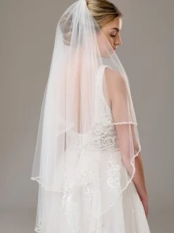 Twilight Designs Two Tier Veils | Fingertip Veils*Avondale Two Tier Bridal Veil with Pearl, Bead and Crystal Edge