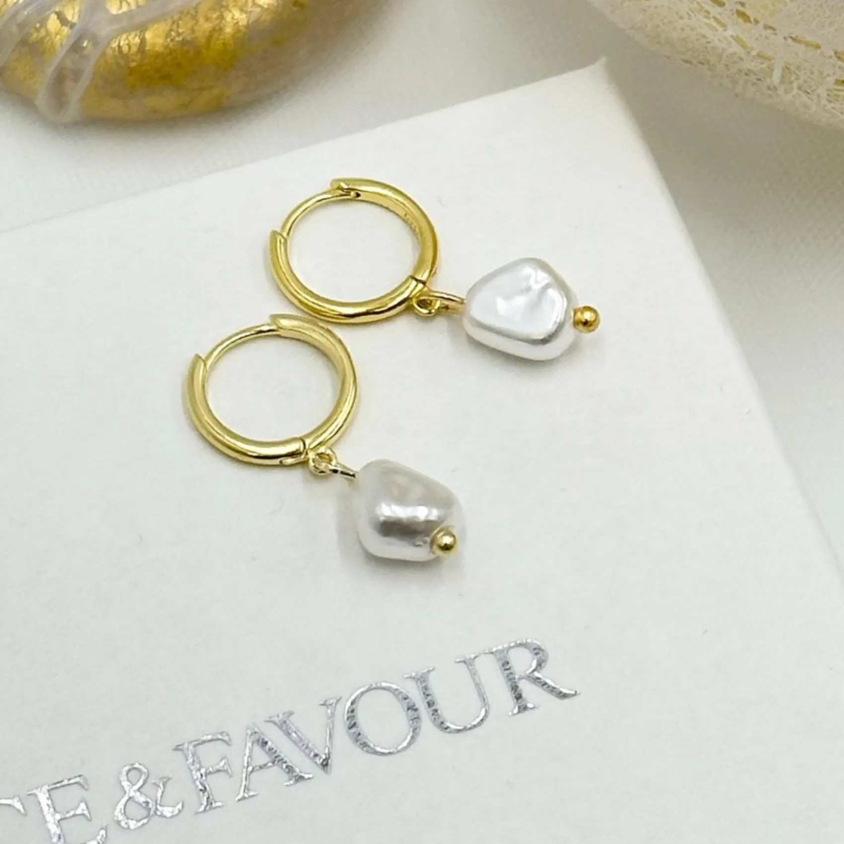 Lace & Favour Bridesmaid Gifts | Bride Gifts*Bali Gold Freshwater Pearl Huggie Hoop Earrings Ivory/ Gold