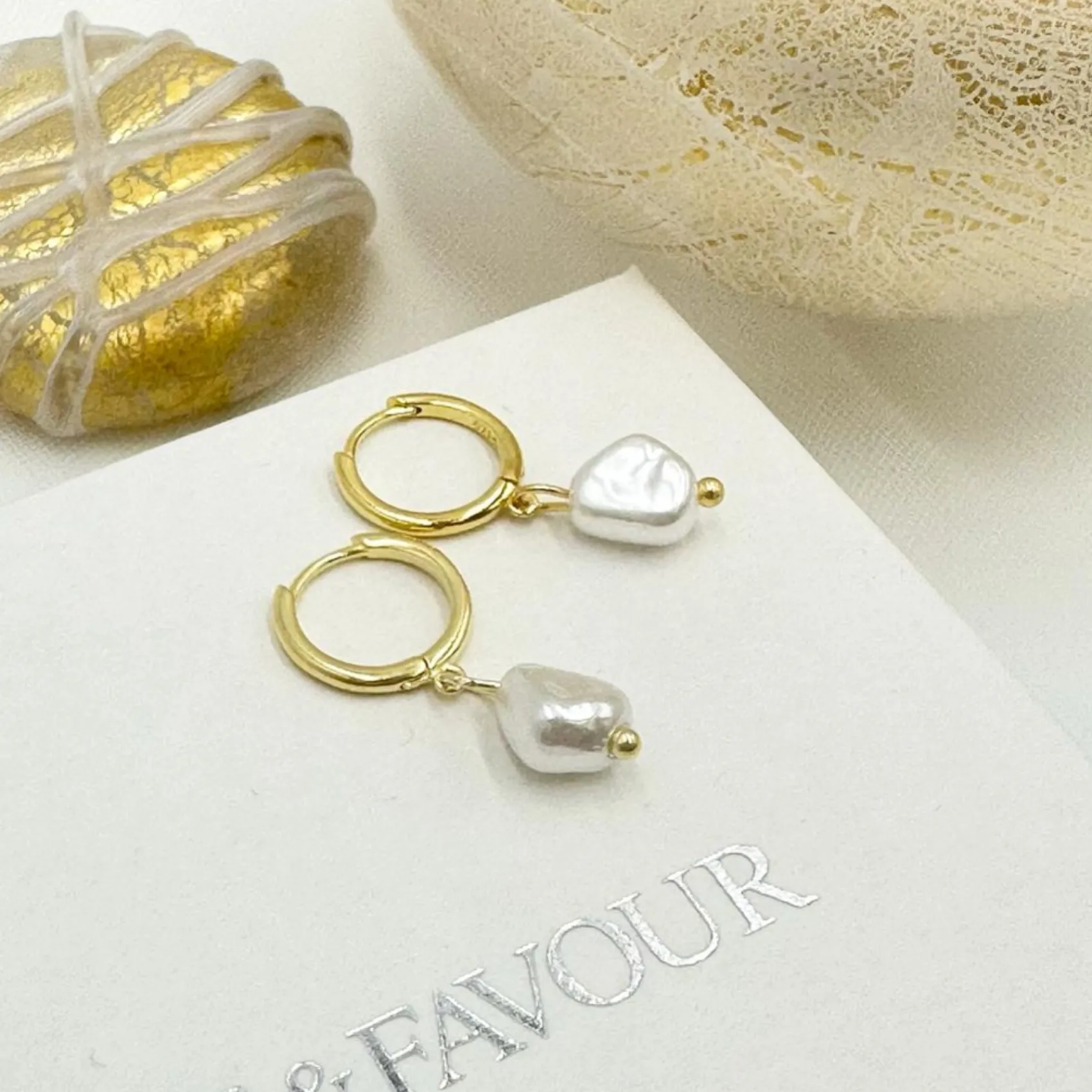 Lace & Favour Bridesmaid Gifts | Bride Gifts*Bali Gold Freshwater Pearl Huggie Hoop Earrings Ivory/ Gold