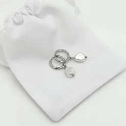 Lace & Favour Bridesmaid Gifts | Bride Gifts*Bali Silver Freshwater Pearl Huggie Hoop Earrings Ivory/ Silver