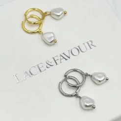 Lace & Favour Bridesmaid Gifts | Bride Gifts*Bali Silver Freshwater Pearl Huggie Hoop Earrings Ivory/ Silver