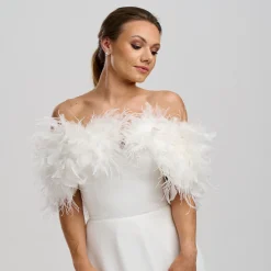 Beverly Hills Feather Stoles & Shrugs | Wedding Capes & Wraps*Bardot Ostrich Feather Bridal Stole Ivory