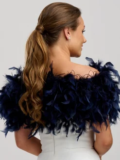 Beverly Hills Feather Stoles & Shrugs | Wedding Capes & Wraps*Bardot Ostrich Feather Bridal Stole Navy