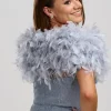 Beverly Hills Feather Stoles & Shrugs | Wedding Capes & Wraps*Bardot Ostrich Feather Bridal Stole Silver Grey
