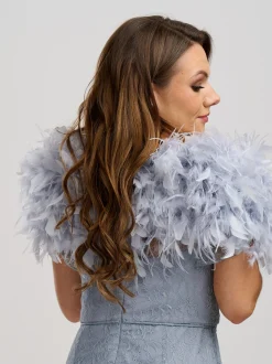Beverly Hills Feather Stoles & Shrugs | Wedding Capes & Wraps*Bardot Ostrich Feather Bridal Stole Silver Grey