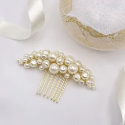 Poirier Pearl Hair Accessories | Gold Hair Accessories*Bea Freshwater Pearl Small Gold Hair Comb Ivory/ Gold