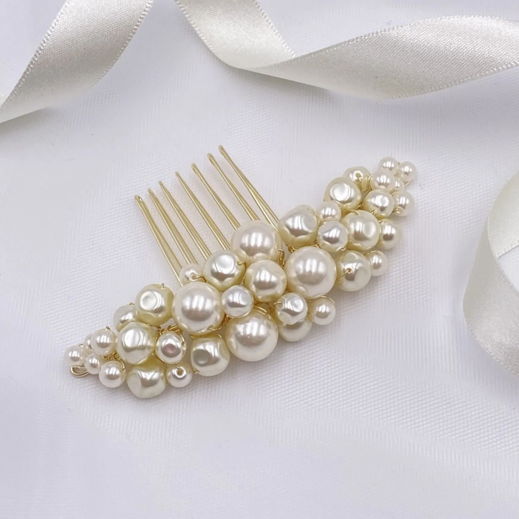 Poirier Pearl Hair Accessories | Gold Hair Accessories*Bea Freshwater Pearl Small Gold Hair Comb Ivory/ Gold