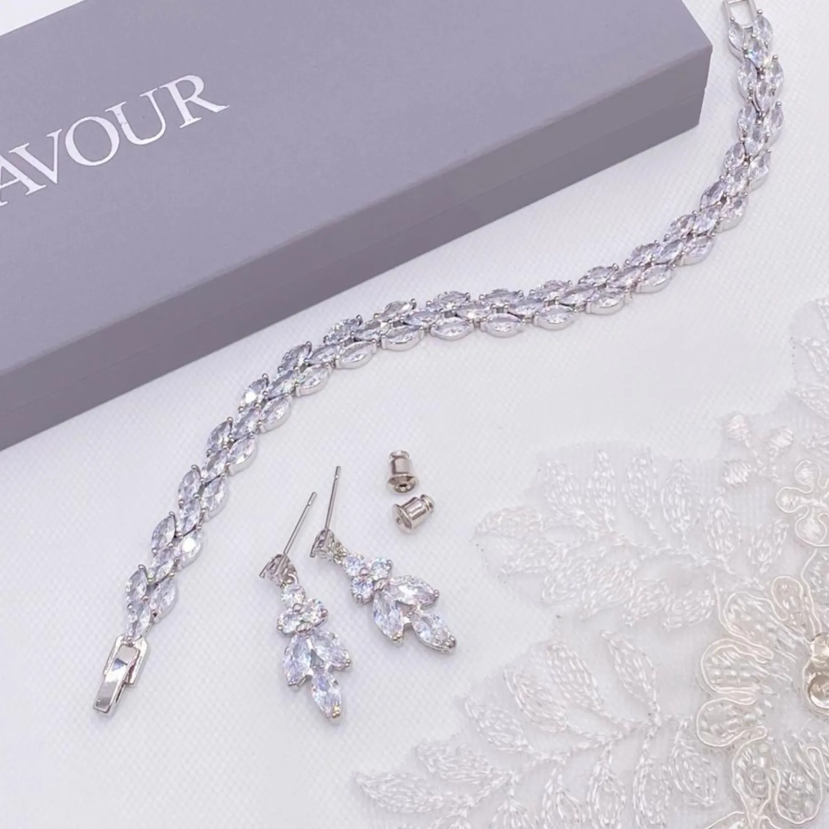 Lace & Favour Silver Prom Jewellery | Prom Bracelets*Beaumont Cubic Zirconia Wedding Bracelet | L&F