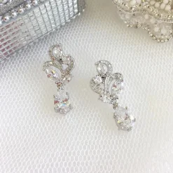 Lace & Favour Silver Prom Jewellery | Prom Earrings*Bejewelled Crystal Vintage Wedding Earrings Silver