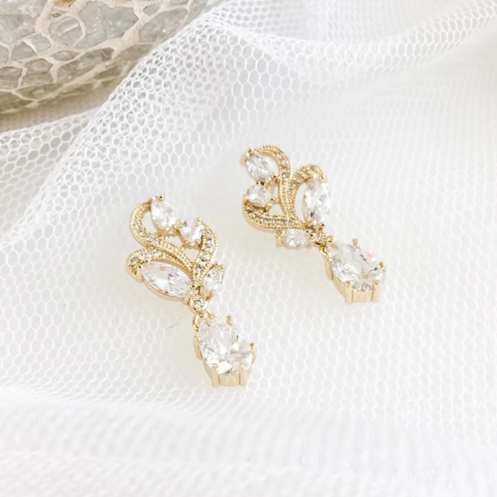 Lace & Favour Gold Prom Jewellery | Prom Earrings*Bejewelled Crystal Vintage Wedding Earrings Gold