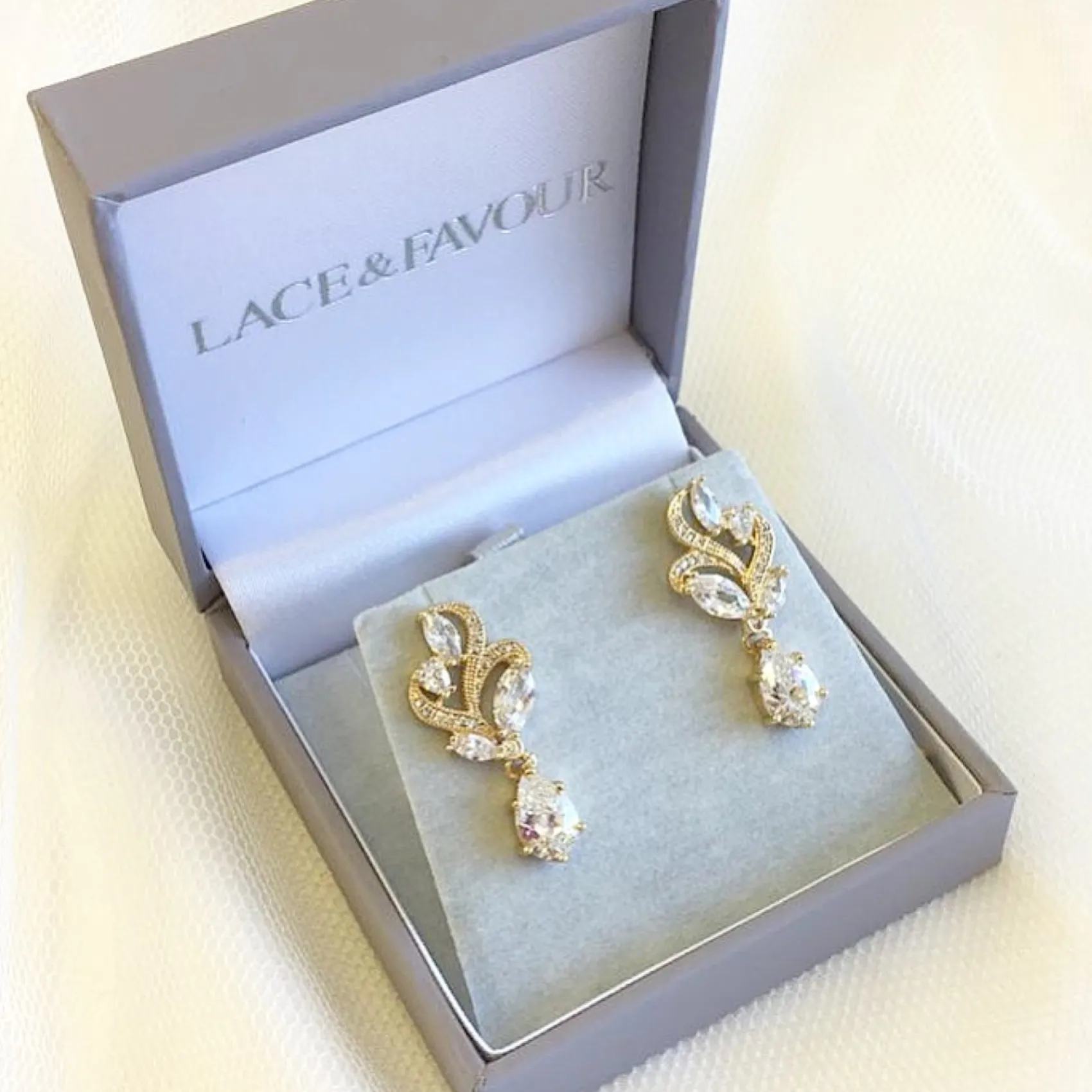 Lace & Favour Gold Prom Jewellery | Prom Earrings*Bejewelled Crystal Vintage Wedding Earrings Gold