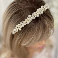 Poirier Pearl Hair Accessories | Gold Hair Accessories*Bella Freshwater Pearl Gold Wedding Headband | Lace & Favour Ivory/ Gold