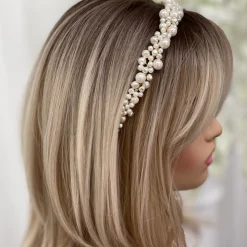 Poirier Pearl Hair Accessories | Gold Hair Accessories*Bella Freshwater Pearl Gold Wedding Headband | Lace & Favour Ivory/ Gold