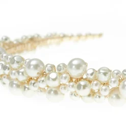 Poirier Pearl Hair Accessories | Gold Hair Accessories*Bella Freshwater Pearl Gold Wedding Headband | Lace & Favour Ivory/ Gold