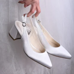 Paradox London Mother Of The Bride Shoes | Wedding Shoes*Bessy Dyeable Satin Wide Fit Slingback Low Block Heels Ivory