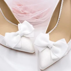 Lace & Favour Bride Gifts | Shoe Jewellery*Betsy Large Ivory Ribbon Bow Shoe Clips
