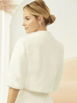 Bianco Evento Faux Fur Jackets, Capes And Shawls | Wedding Boleros And Jackets*Bianco Faux Fur Elbow Length Wedding Jacket E307 Ivory