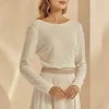 Bianco Evento Bridal Jumpers & Cardigans*Bianco Knitted Lace V Back Long Sleeve Bridal Jumper E344 Ivory