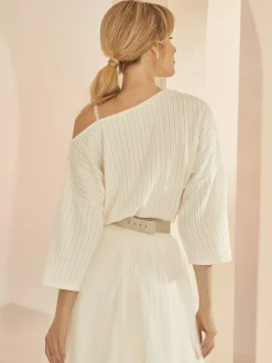 Bianco Evento Bridal Jumpers & Cardigans*Bianco Knitted One Shoulder Bridal Jumper E366 Ivory