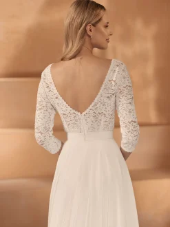 Bianco Evento Bridal Tops & Bodysuits*Bianco Lace 3/4 Sleeve Bridal Bodysuit E438 Ivory