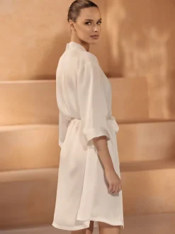 Bianco Evento Honeymoon Gifts | Bride Gifts*Bianco Satin 3/4 Length Sleeve Bridal Robe E439 Ivory