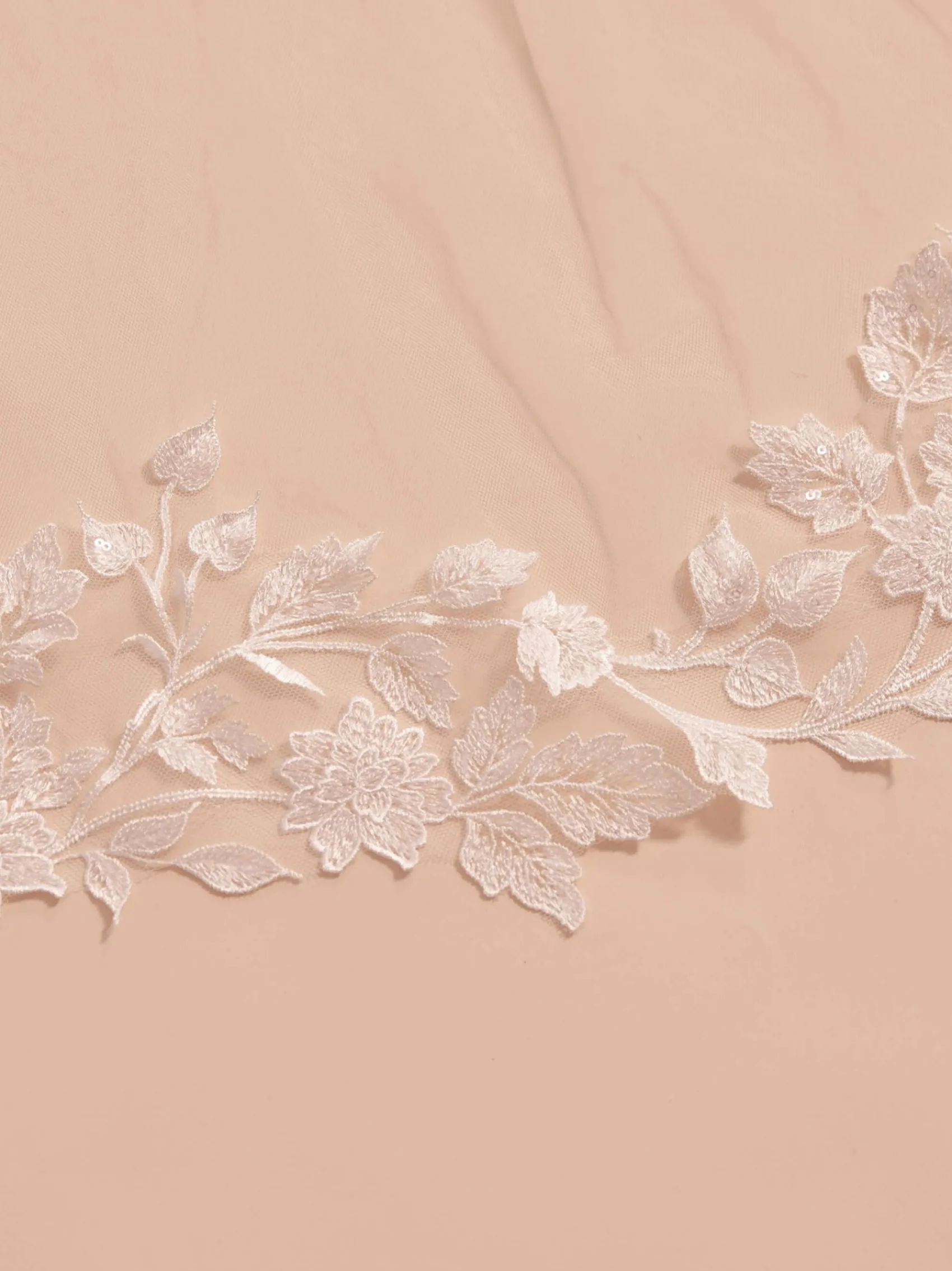 Bianco Evento Single Tier Veils | Chapel Length & Cathedral Veils*Bianco Single Tier Chapel Veil with Full Floral Lace Edge S408 Ivory
