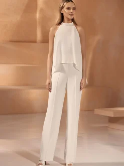 Bianco Evento Bridal Tops & Bodysuits*Bianco Stretch Crepe Halter Neck Bridal Top E418 Ivory