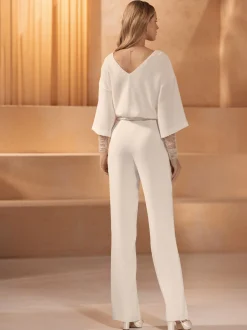 Bianco Evento Bridal Tops & Bodysuits*Bianco Stretch Crepe 3/4 Sleeve Top E417 Ivory