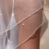 Bianco Evento Two Tier Veils | Elbow Length Veils*Bianco Two Tier Beaded Edge Short Veil with Pearls S524 Ivory